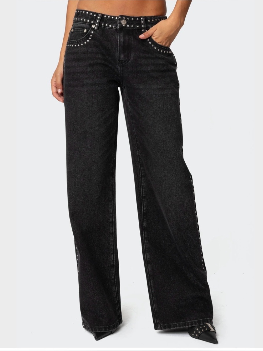 Edikted Quincy Black Studded Wide-Leg Jeans